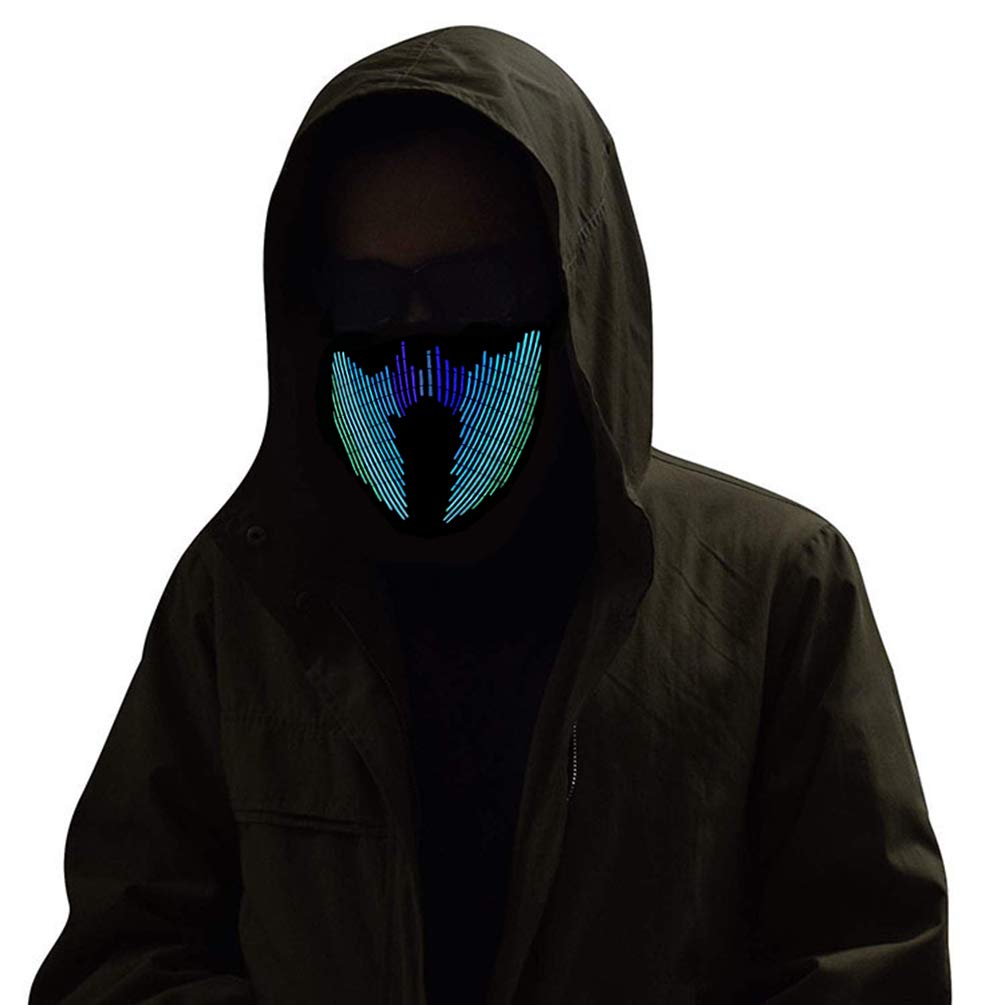 Kampeaburr Voice-Activated Cosplay Mask Light Up Music Mask LED Mask for Women Man Kids Gigts Bandanna Warm Mask Costumes Party (Color stripes)