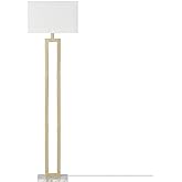 Globe Electric 12273 D'Alessio 58" Floor Lamp, Gold, White Linen Shade, Faux Marble Base, On/Off Socket Rotary Switch, Title 
