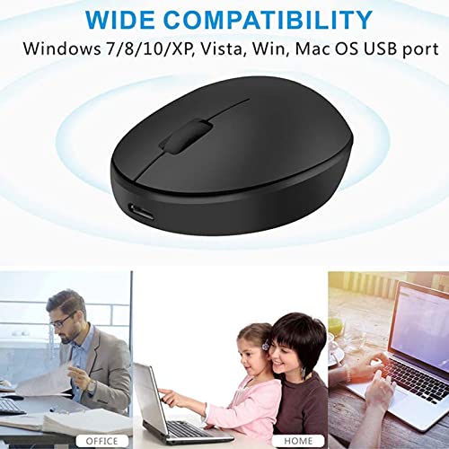 Uiosmuph Mini Rechargeable Wireless Computer Mouse, 2.4GHz, Silent Optical Mouse with USB Receiver, Auto Power Off, 3 Buttons, 1000 DPI for Laptop/PC (Black)