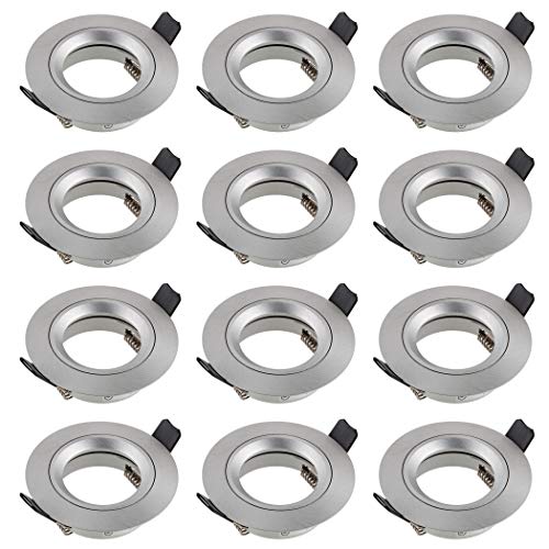 SEBSON 12x Downlights for Ceiling - Recessed, Mounting Hole ø65mm, Frame Aluminium Brushed Silver, ø80x24mm - LED Spot Lights Ceiling with GU10 Lamp Holder