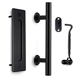 Orgerphy 12 Inch Black Barn Door Handle with Door