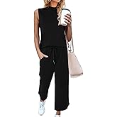 CHICZONE Two Piece Summer Sets for Women Casual Travel Vacation Outfits Wide Leg Crop Pants Lounge Sets