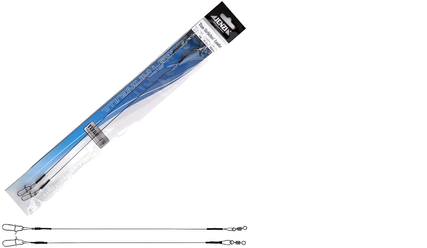 Jenzi Set: 2 packs (4 pieces) titanium leaders for successful predatory fish fishing 30 cm / 11 kg + free Petri Heil! sticker.