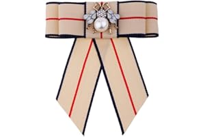 Retzjorv Vpang Crystal Bee Bow Brooch Pre-Tied Neck Tie Brooch Pin Striped Bow Tie for Women Wedding Party Bow Tie