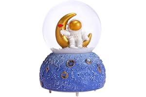 Astronaut Snow Globe Music Box, 80MM Musical Glitter Snow Globe with Color Changing LED Lights, Home Decor Birthday Gifts for