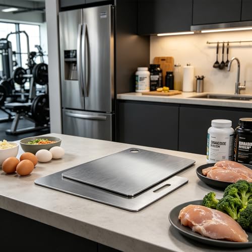 2 Pieces Stainless Steel Food Cutting Board, Large Thick Titanium Chopping Board for Kitchen Multi-Function, Steel Cutting Board for Hygiene and Durability Use for Cutting Meat, Bread, Vegetables, Fruits