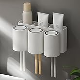 FLAUVEL Wall-Mounted Toothbrush and Toothpaste Holder - Self-Draining Design, Easy Installation, Space-Saving, White (Triple - Three Normal Cups)
