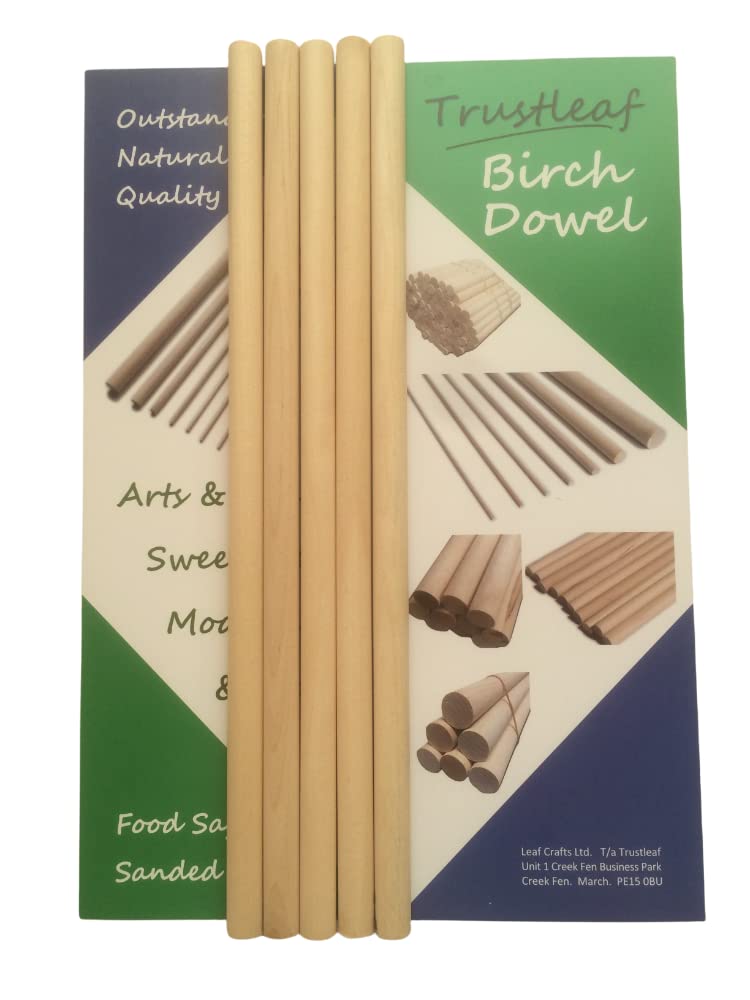 Trustleaf 12mm x 30cm Birch Hardwood Wooden Dowels (5 Dowels)