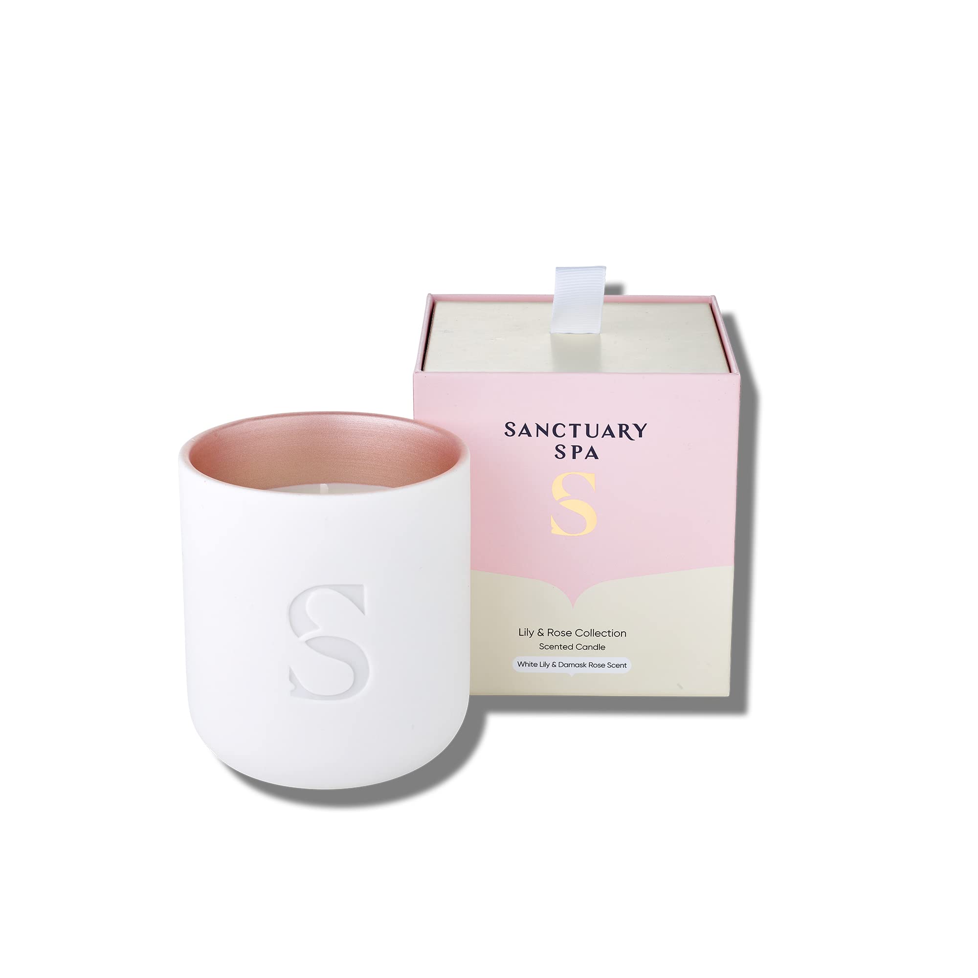 Sanctuary Spa Lily and Rose Candle, Damask Rose, Lily and Palmarosa Scented Ceramic Candle, Natural Shea Wax, 260 g, 45 Hour Burn Time — image 1