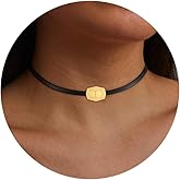 Maxcate Gold/Silver Initial Necklaces for Women, Trendy 14k Gold Plated Embossed Belt Buckle Choker Initial Necklace A-Z Pendant Letter Black Leather Necklace Non Tarnish Jewelry for Women Gift