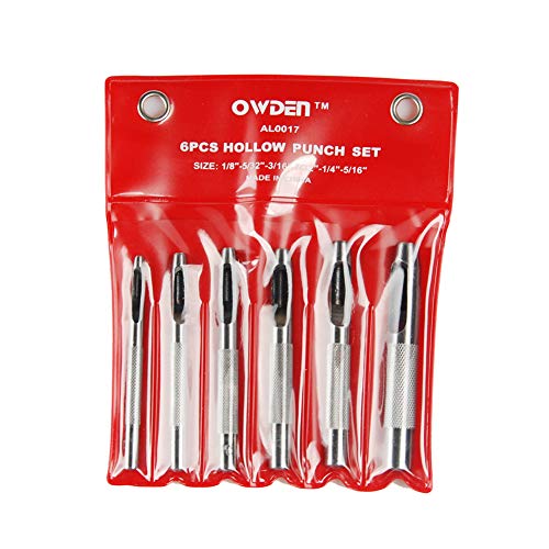 OWDEN 6 Pieces Hollow Hole Punch Set (1/8" 5/16"),Leather Punch Tools