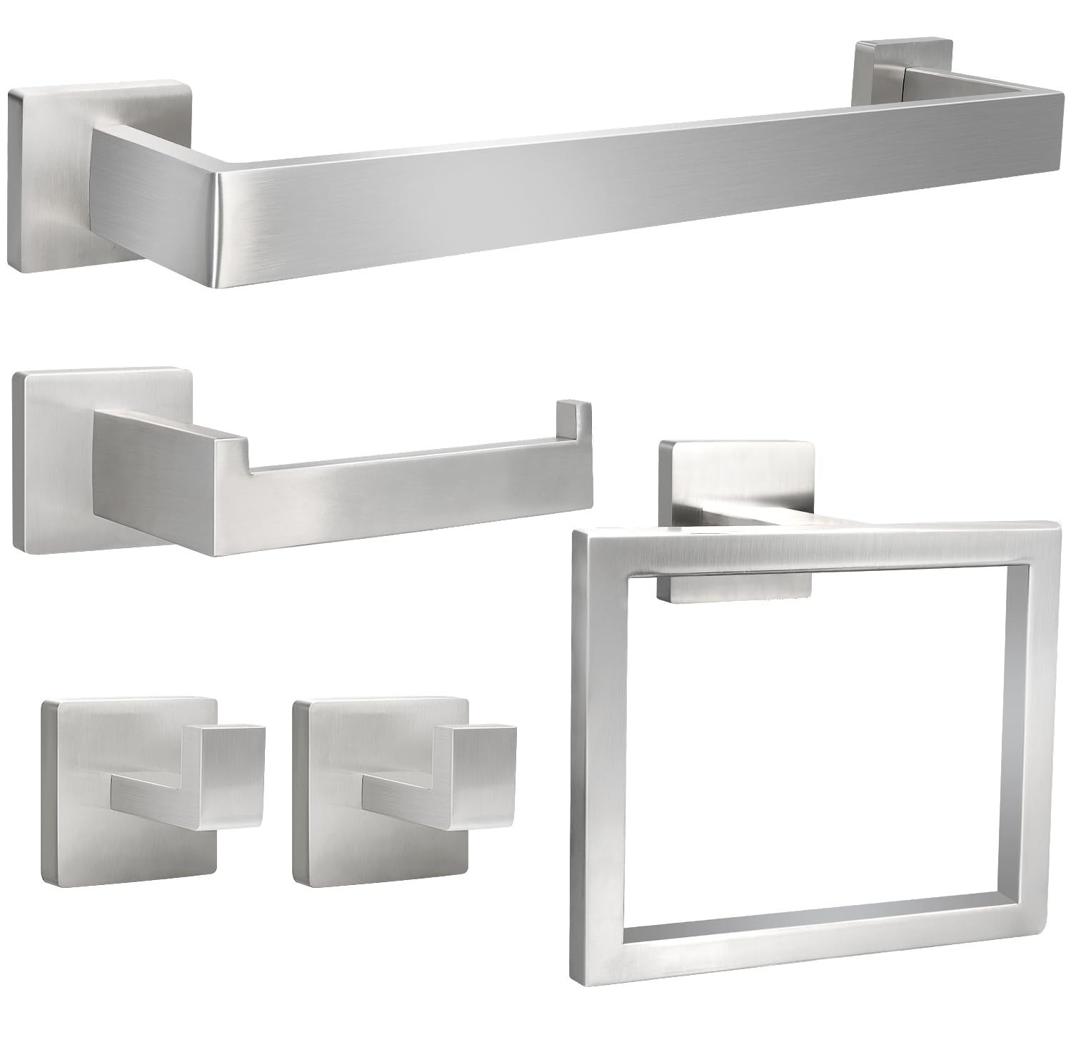 Photo 1 of 5pcs Bathroom Hardware Set, 16in Towel Bar Set, Including Square Towel Bar Square Towel Ring Toilet Paper Holder Towel Hooks, Set SUS304 Stainless Steel, Wall Mounted