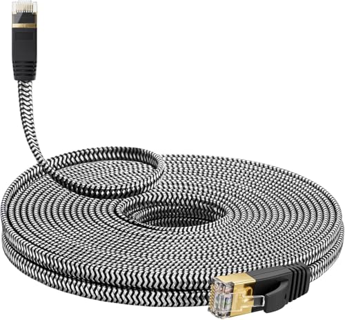 MORELECS Cat 7 Ethernet Kabel 15.2 m, Nylon Geflochtenes Cat 7 Internetkabel 15.2 m Ethernet Kabel RJ45 Netzwerkkabel Cat7 LAN Kabel für PC Laptop Mod