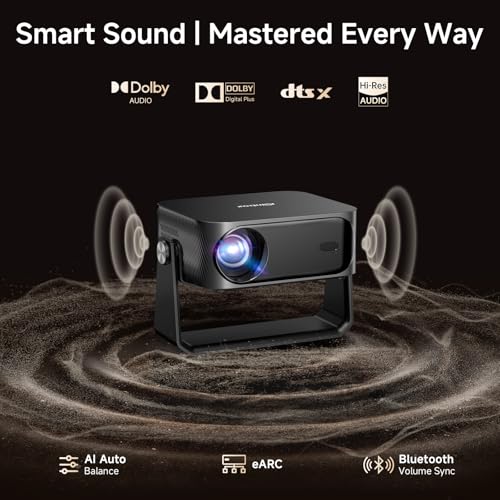 4K Outdoor Projector, 2500 ANSI with Auto Focus & Keystone, Built-in Apps | Built-in YouTube/PrimeVideo, Smart Projector with 20W Dolby Audio, HDR10+, AirPlay, WiFi & Bluetooth, Stand for Home Theater