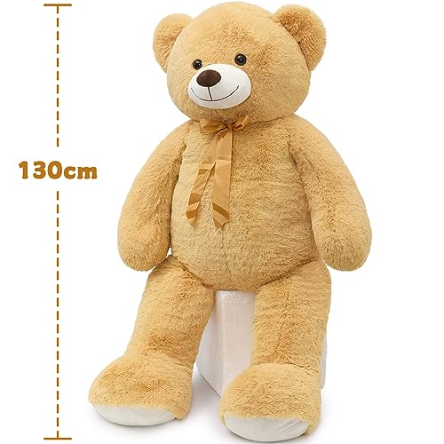 MorisMos Giant Plush Bear 130 cm, XXL Light Brown Teddy Bear Plush Large Plush Toy Bear, Soft Teddy Bear Gift for Baby Girlfriend Her Him Birthday Decorations