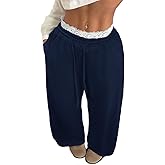 ZAFUL Women's Wide Leg Sweatpants Casual Lace Trim Drawstring Workout Joggers Y2K Baggy Lounge Pants