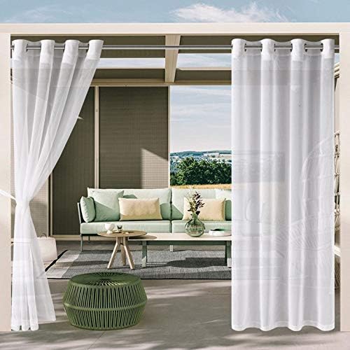 Outdoor Curtains - DWCN Outdoor Sheer Curtains for Patio - White Semi Voile Waterproof Sheer Curtains for Gazebo, Pergola, Porch, Set of 2 Window Curtain Panels with 2 Tieback Ropes, 52 x 84 Inches Long