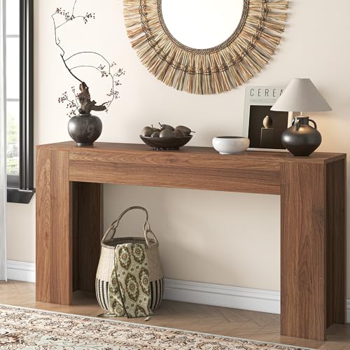 knoworld 63-Inch Long Console Table with LED Light, Farmhouse Sofa Table Behind…