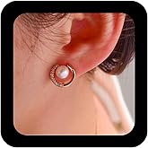 Erimberate Bohemian Pearl Circle Stud Earrings Gold Crystal Hoop Earrings Cz Pearl Earrings Open Circle Pearl Hoop Earrings Jewelry for Women