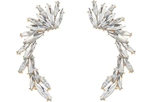 ABJFJE Crystal Leaf Climbers Crawler Jewelry Jacket Earrings Sparkly Zircon Pave Metal Ear Cuff Wrap Clip Stud Earring Climber Top Ear Clip for Women