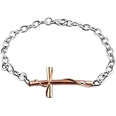 CARICY Cross Chain Bracelets for Men Women Stainless Steel Sideway Charms Men's Bracelet, Faith Religious Adjustable Cross Bracelet Jewelry for Couple Link Bracelet