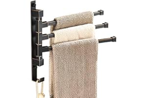 ELLO&ALLO Oil Rubbed Bronze Swing Out Towel Rack for Bathroom Holder Wall Mounted Towel Bars with Hook 3-Arm