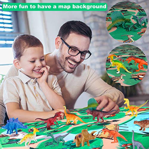 Dinosaur Figurines Toys w/ Large Activity Play Mat, Educational Realistic Dinosaur Toys Playset to Create a Dino World, Perfect Dinosaur Gifts for Boys & Girls 3,4,5,6,7,8 Years Old