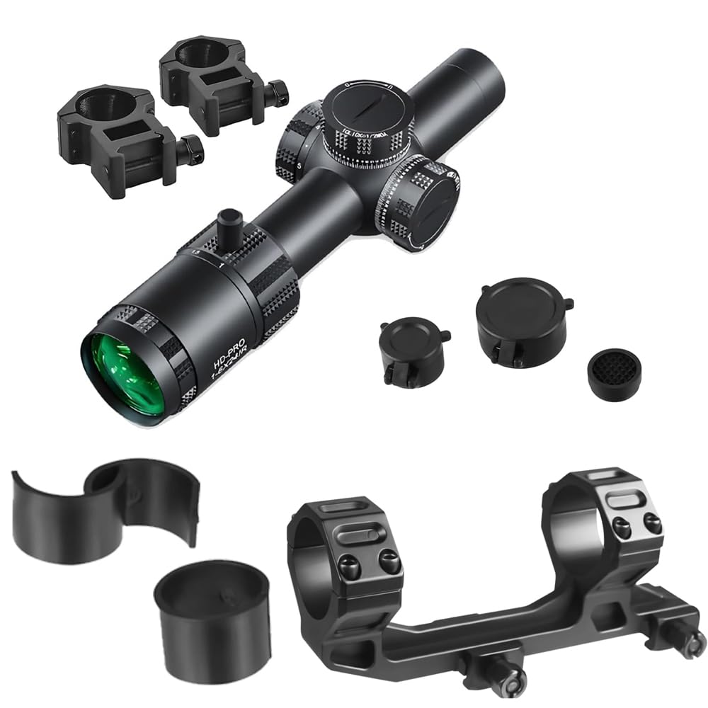 Photo 1 of 1-6x24 SFP LPVO Compact Scope Mesh Sunshade Cover Zoom Lever 30mm Tube 1200G's Shock Resistant 1/2 MOA Reticle Click Red Ill 6 Levels & Adjustable Scope Mount 30mm or 1 Inch Up to 1.65"" Offset Rings