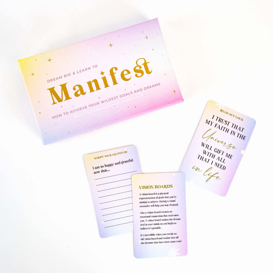 Dream Big & Manifest - 100 Cards - Mindfulness & Wellbeing Card Pack. Tips & Tricks to Manifest Your Wildest Dreams and Goals.