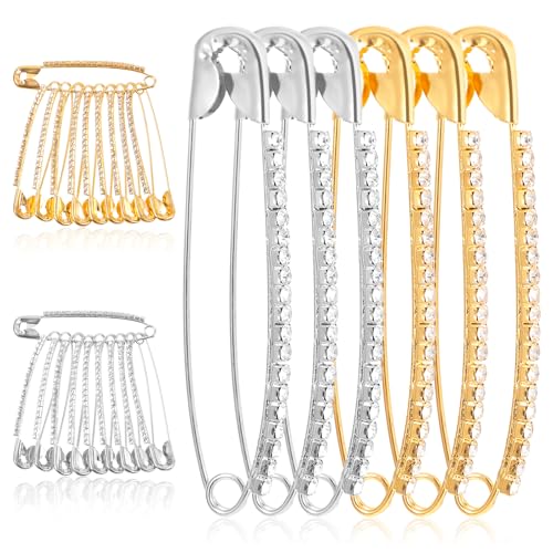 Ymapinc 20 Pcs Rhinestone Safety Pin Brooch, Hat Sliver Clips for Women Men Elegant Jewelry Gold Brooches Scarf Sweather Suit Dress Decor Dating Shopping