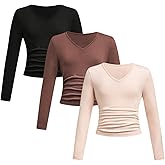 SOLY HUX 3 Pack Girl's Long Sleeve Shirts V Neck Basic T-Shirts Ruched Tops Spring Fall Layering Tees 8-12 Years
