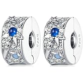 MEETCCY 2pc Clip Spacer Charms Bracelets for Women 925 Sterling Silver Blue White Crystal Clip Lock Spacer Stopper Charm Bead for Bracelet