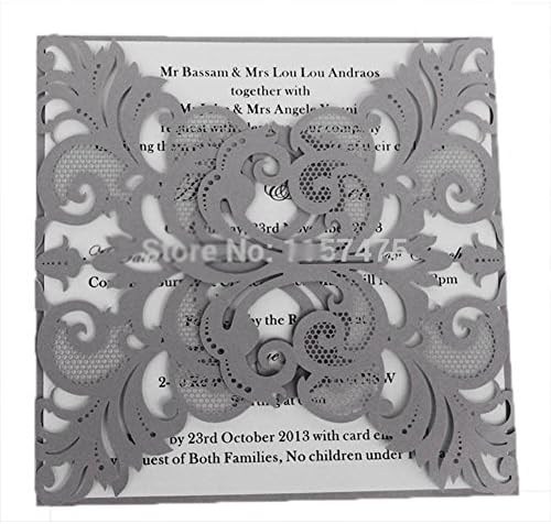 Shimmery Grey Laser Cut Lacy Flower Fleur De Lis Wedding Invitation Invite Card Cover (20PCS)