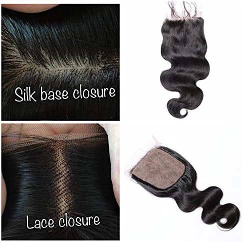 Derun Hair Body Wave Silk Base Top Closure Bleached Knots Free Part 4X4" Brazilian Virgin Human Hair closure Natural Color16"
