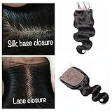Derun Hair Body Wave Silk Base Top Closure Bleached Knots Free Part 4X4