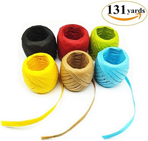 6 Rolls Raffia Paper Ribbon Packing String / Twine 1/4 Inch Wide for DIY Crafts or Gift Box Decoration, 6 Color, 131 Yards