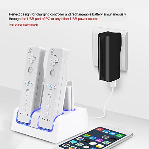 Hokyzam FM23 4 In 1 Wii Remote Controller Charger, Wii Remote Charger