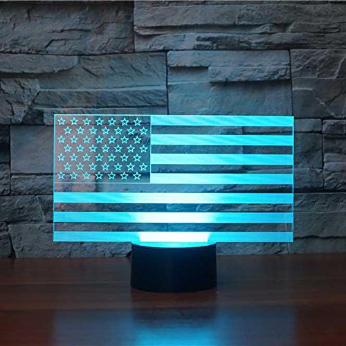 3D American Flag Stripes Night Light Touch Switch Decor Table Desk Optical Illusion Lamps 7 Color Changing Lights LED Table Lamp Xmas Home Love Brithday Children Kids Decor Toy Gift