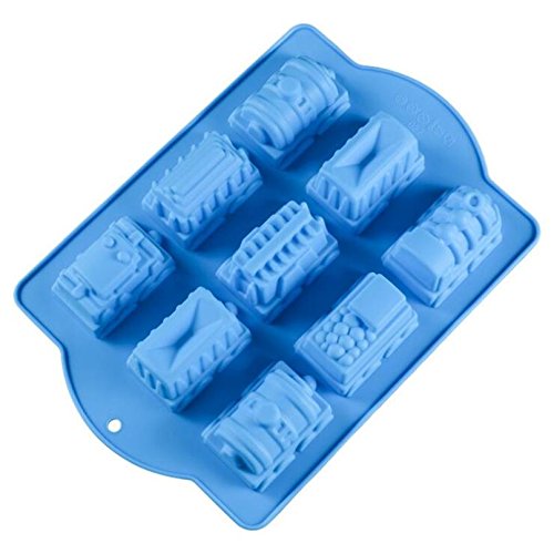 Allforhome 9 Cavities Train Molds Silicone Cake Baking Mold Flexible Cupcake Pans Train Design Handmade Soap Mold Jelly Polymer Clay Moulds