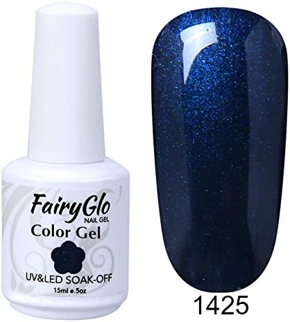 FairyGlo Gel Nail Polish Colour Coat Varnish Soak Off UV LED Beauty Salon Manicure Decor Nail Art 15ml Pearl Indigo Blue 1425