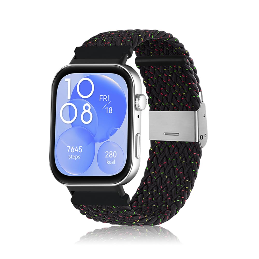 MiRowy Strap Compatible with Huawei Watch Fit 4 Pro/4/3, Braided Solo Loop Elastic Soft Nylon Bracelet, Sport Replacement Watch Bands for Huawei Watch Fit 4 Pro/4/3, Starlight Black