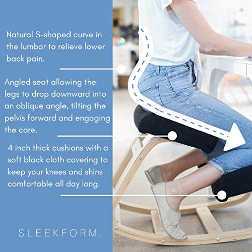 Sleekform Kneeling Chair | Rocking Ergonomic Wooden Knee Stool for Office & Home | Posture Correcting for Bad Backs, Neck Pain Relieving, Spine Tension Relief | Orthopedic Balancing Seat & Thick Knees - Thumbnail 2