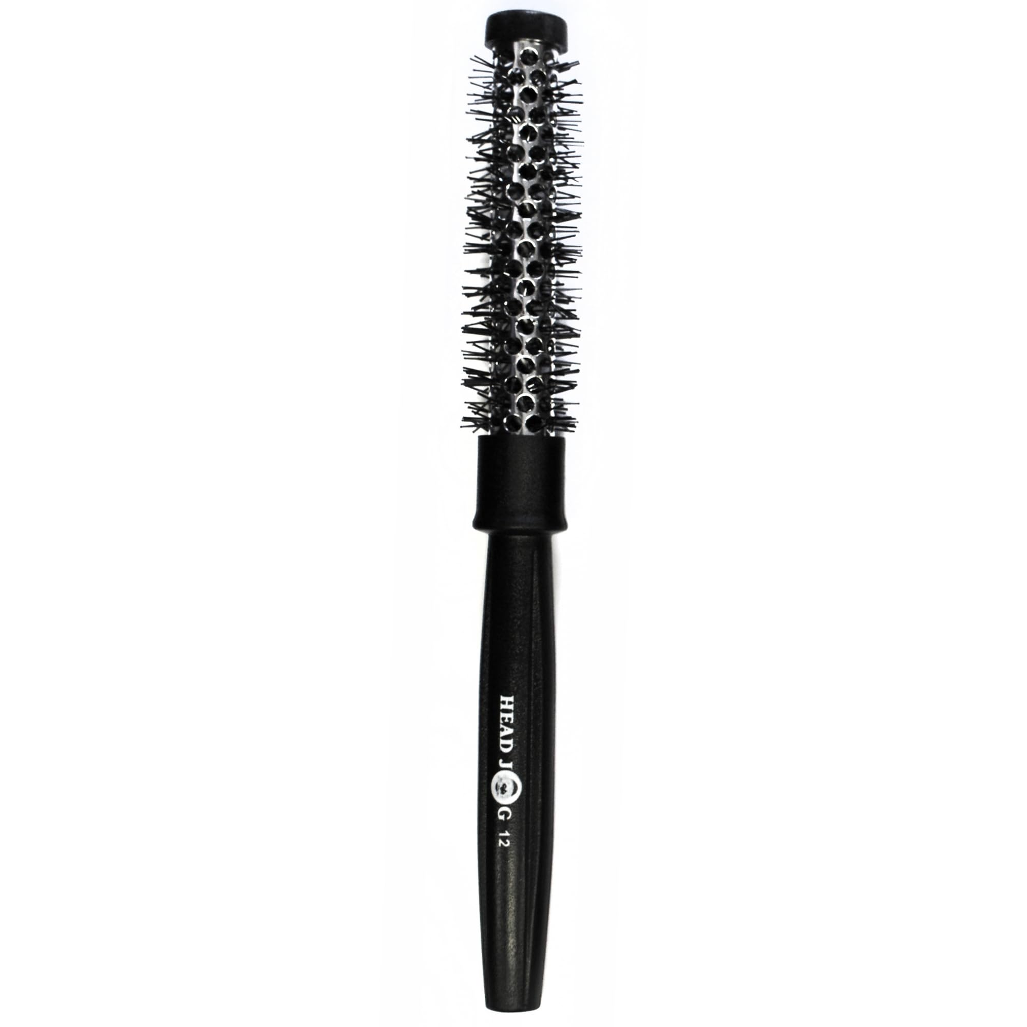 Head Jog Heat Retainer Hair Brush. Black & Silver Styling Round Hairbrush With Metal Barrel For Fast Drying. Round Vent Brush For Styling, Blow Drying, Straightening & Curling. (15mm) — image 1
