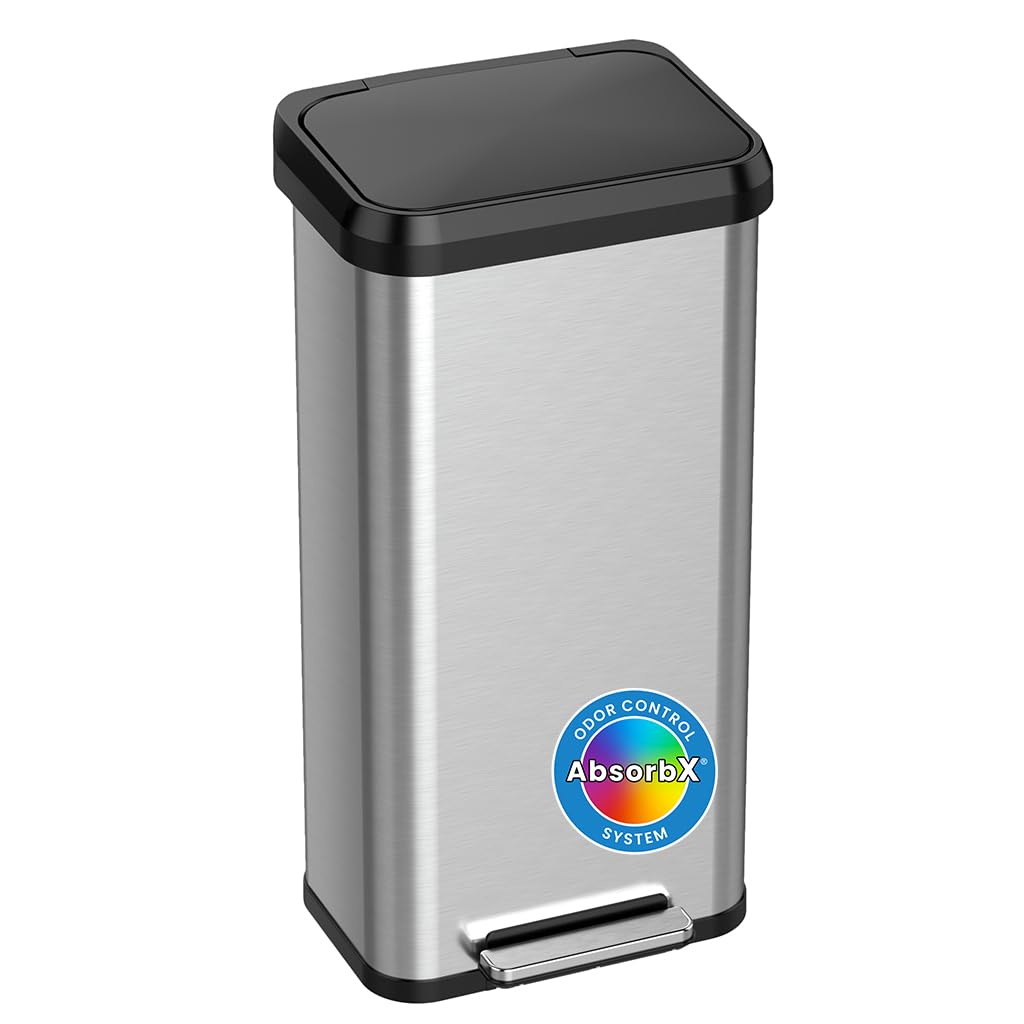 Photo 1 of ** sold as is no refund/return**  iTouchless 20 Gallon Step Pedal Kitchen Trash Can with Odor Filter Stainless Steel and Dent-Proof Black Plastic Lid Large 75 Liter Home Office Bedroom Commercial Tall Recycle Garbage Bin Wastebasket