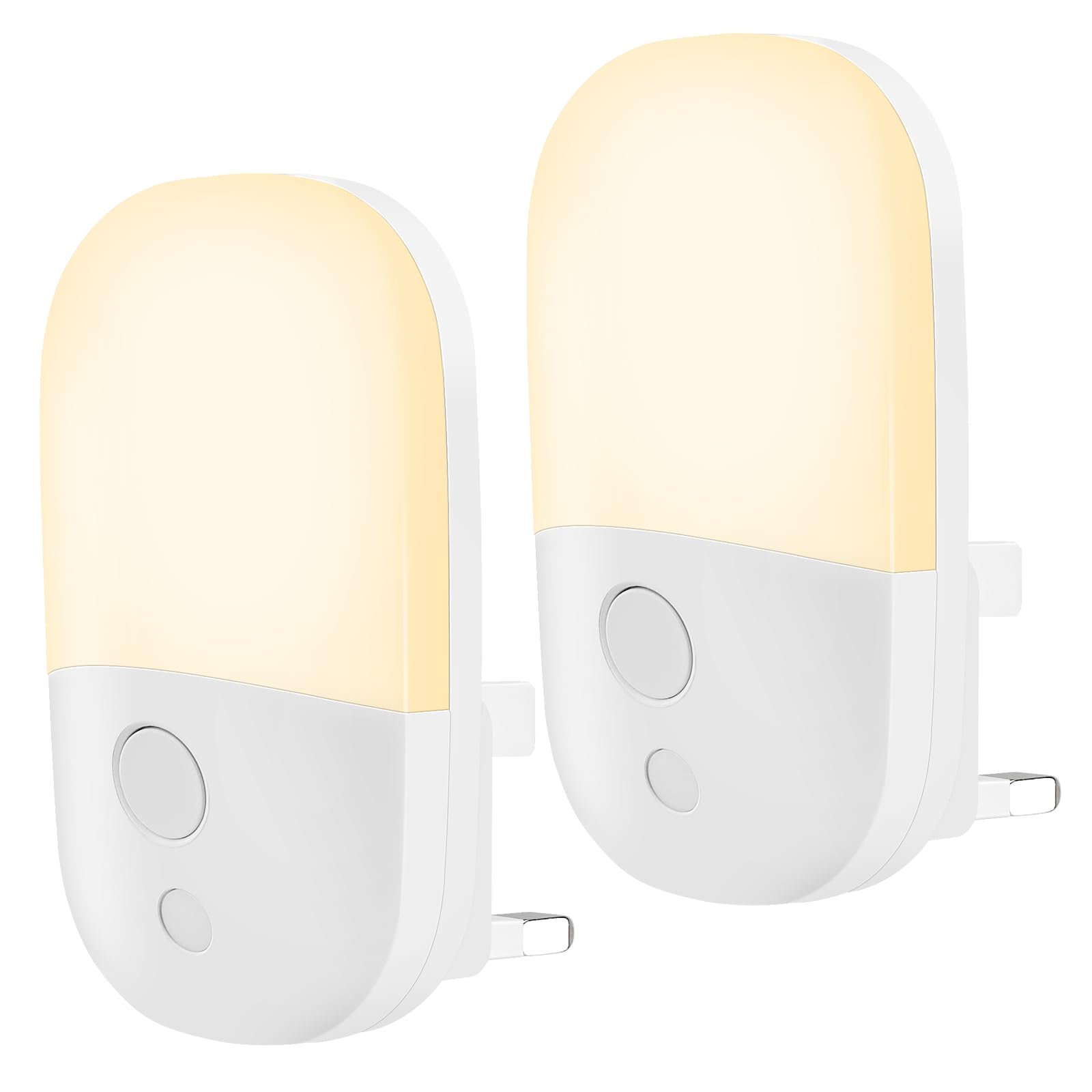 Plug-in Night Light With Dusk to Dawn Photocell Sensor, 3 Brightness Levels, 2 Pack Dimmable, 2700K Warm White for Bedroom, Hallway, Nursery