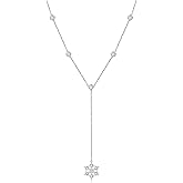 DAOCHONG Snowflakes Long Chain Sweater Necklace for Women S925 Sterling Silver Long Chain Snowflakes CZ Pendant Sweater Y-Necklace for Women Teenage 26 inches