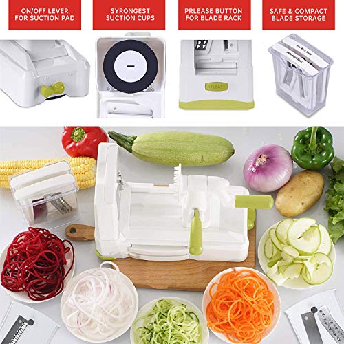 5 IN 1 Spiralizer Vegetable Slicer , Powerful Food Slicer Anti-Slip Sucker Spiral Slicer for Zucchini Noodles and Veggie Pasta Maker