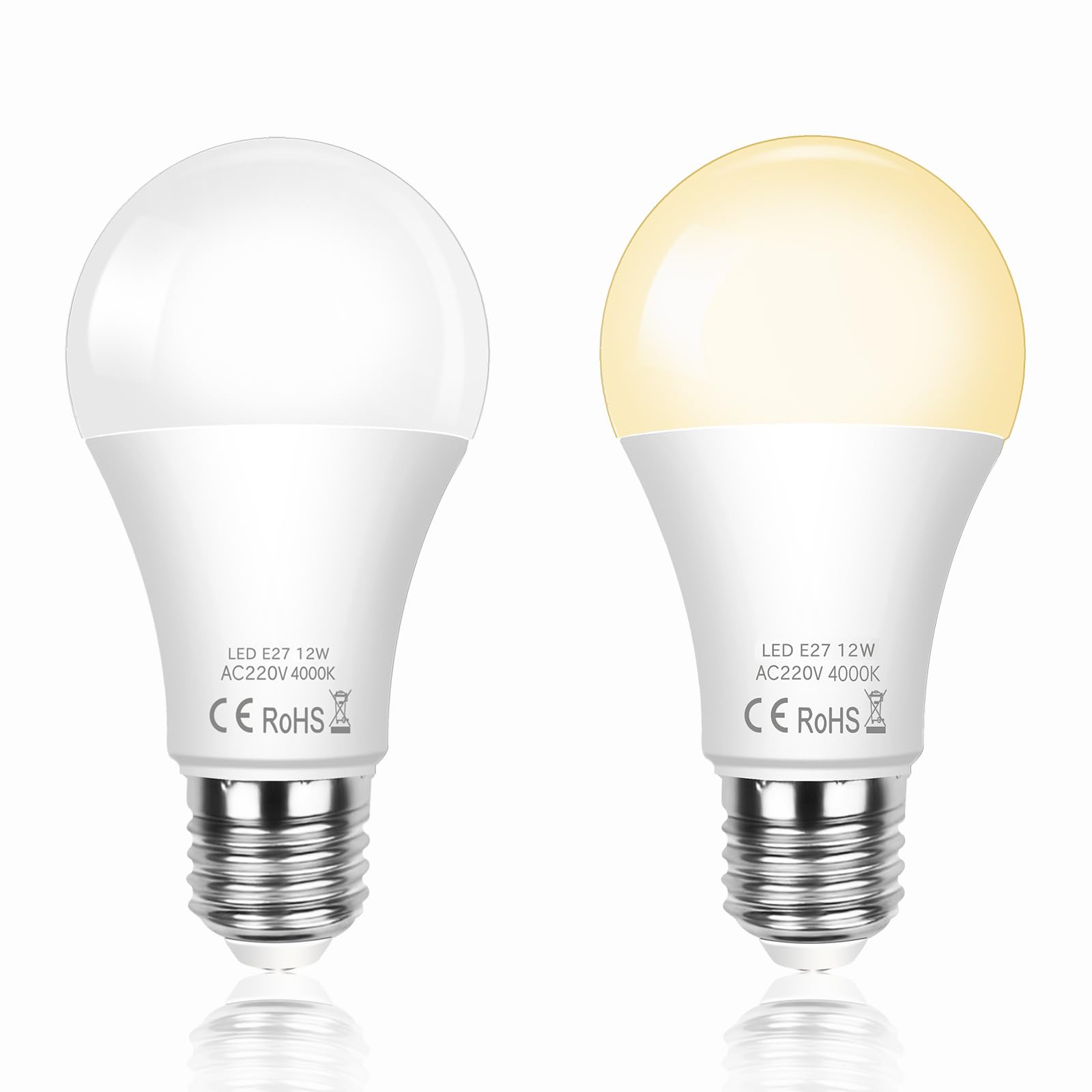 SCNNC LED Dusk Till Dawn Sensor Light Bulb ES E27 A60 12W, Automatic ON/Off, Natural White 4000K Light Sensitive Bulbs Outside, E27 Dusk to Dawn LED Light Bulb for Porch Hallway Patio, 2 Pieces