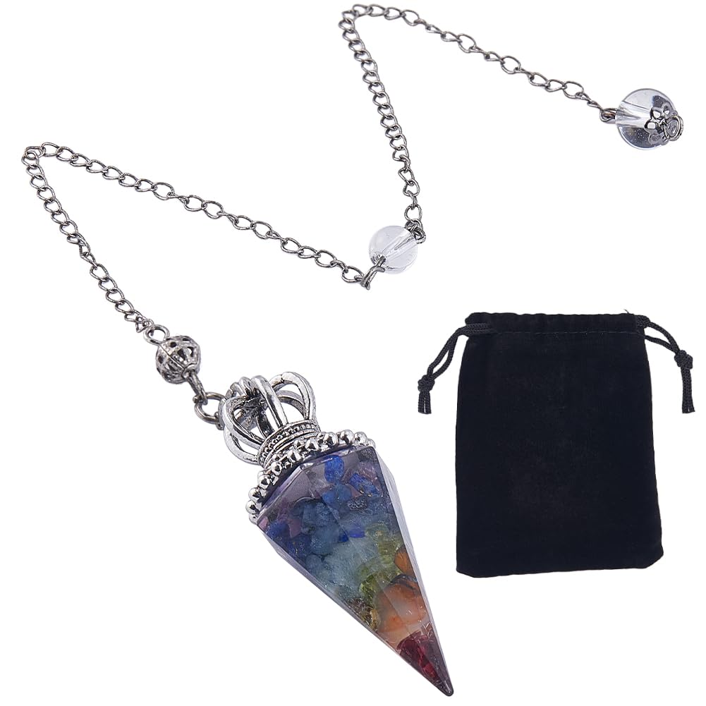SUNNYCLUE Chakra Pendulum Healing Pendulum Crystal Dowsing Pendulum Dowsing Divination Crystal Pendulum Divination 7 Chakra Stones Energy Crystals for Reiki Healing Crystal Grid Meditation Gift
