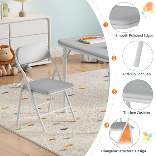 Garvee 3-Piece Folding Kids Table and Chairs Set, Adjustable Height Activity Table with 4 Chairs for Toddlers 3-8, BPA-Free Steel Frame | طقم طاولة أطفال